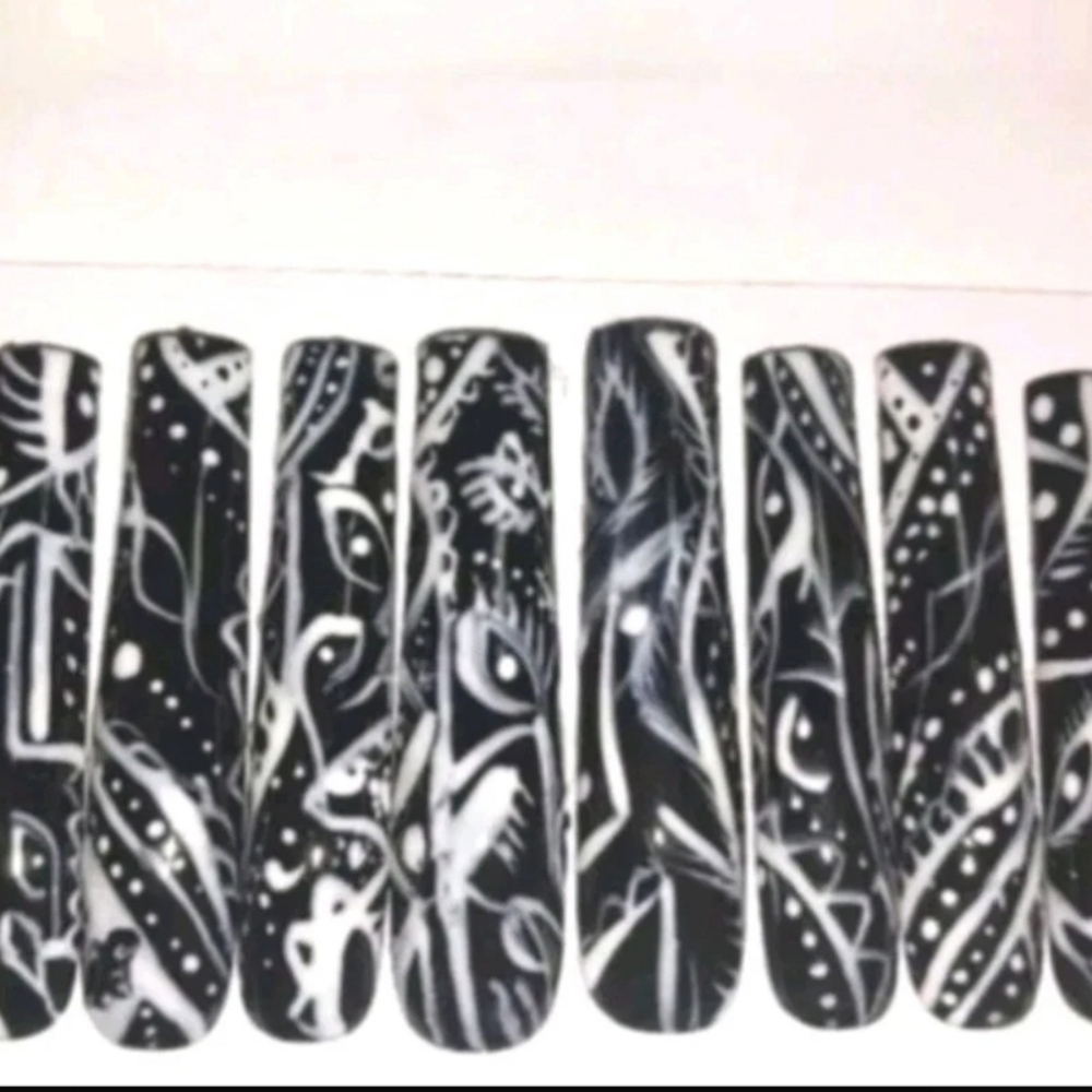 Handmade custom Black Paisley bandanna 10pc 2xl acrylic press on nails Sz Small